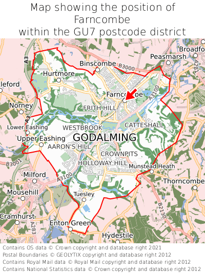 Map showing location of Farncombe within GU7