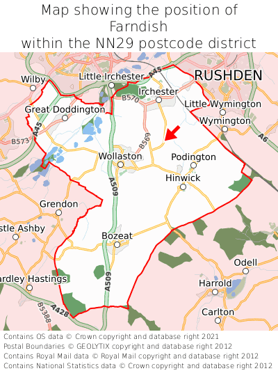 Map showing location of Farndish within NN29