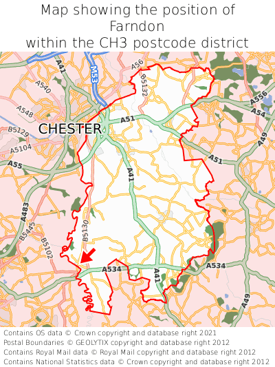 Map showing location of Farndon within CH3