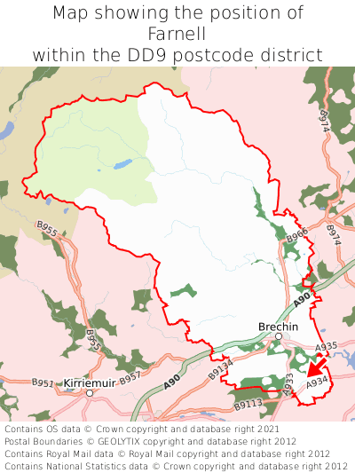 Map showing location of Farnell within DD9