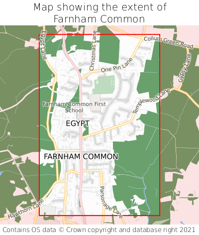 Map showing extent of Farnham Common as bounding box
