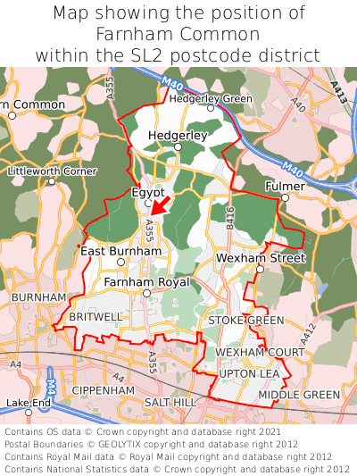 Map showing location of Farnham Common within SL2