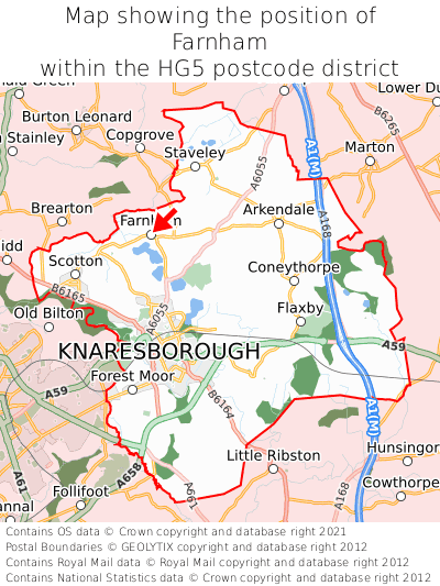 Map showing location of Farnham within HG5