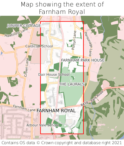 Map showing extent of Farnham Royal as bounding box