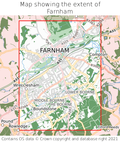 Map showing extent of Farnham as bounding box