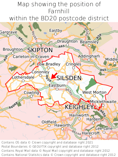 Map showing location of Farnhill within BD20