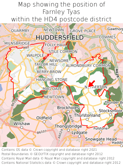 Map showing location of Farnley Tyas within HD4