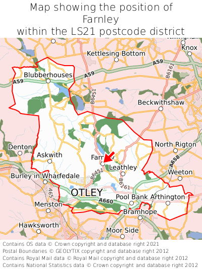 Map showing location of Farnley within LS21