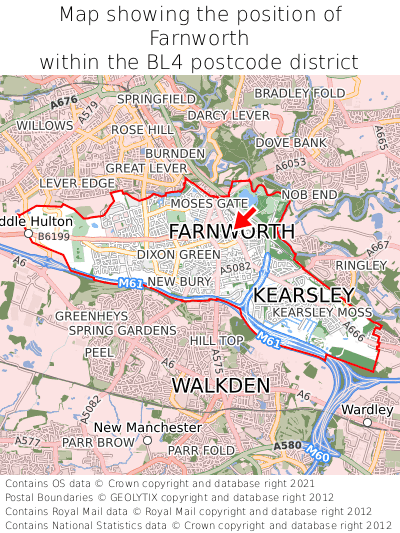 Map showing location of Farnworth within BL4