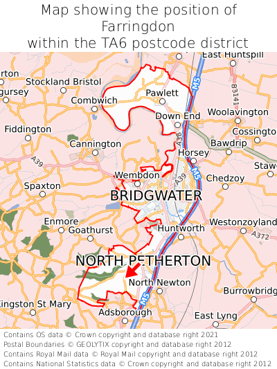 Map showing location of Farringdon within TA6