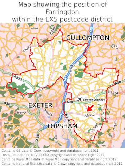 Map showing location of Farringdon within EX5