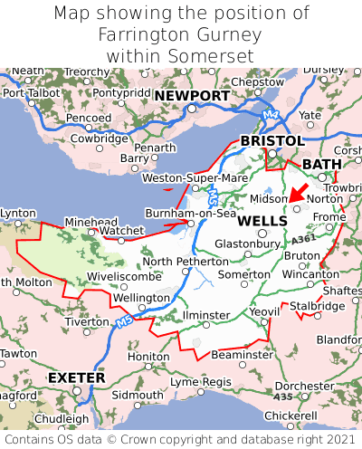 Map showing location of Farrington Gurney within Somerset