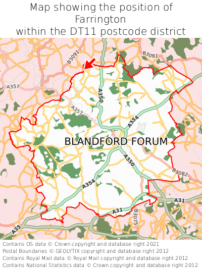 Map showing location of Farrington within DT11