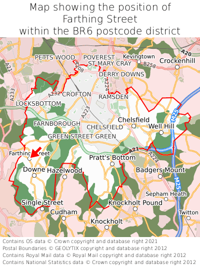 Map showing location of Farthing Street within BR6