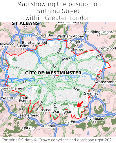 Map showing location of Farthing Street within Greater London