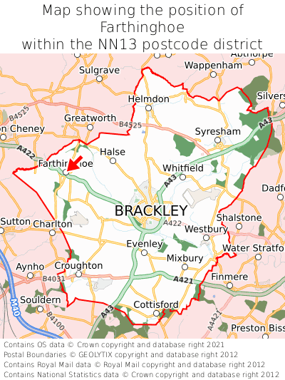 Map showing location of Farthinghoe within NN13