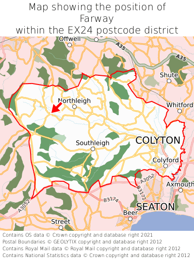 Map showing location of Farway within EX24