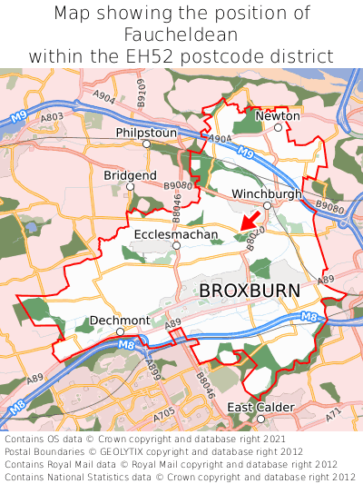 Map showing location of Faucheldean within EH52