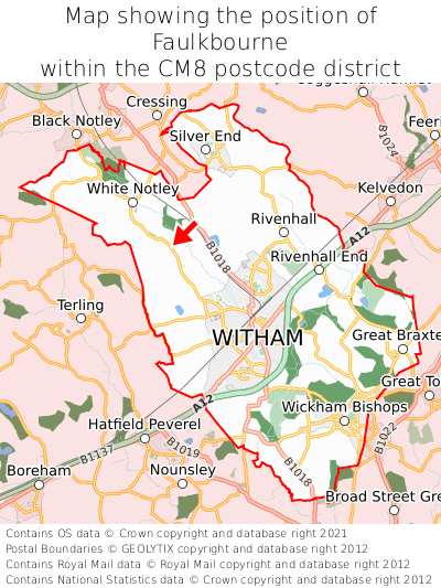 Map showing location of Faulkbourne within CM8
