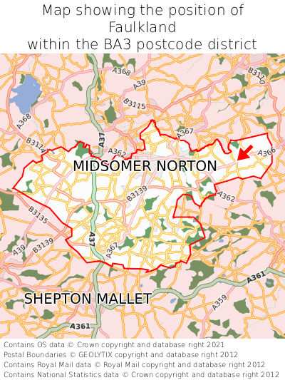 Map showing location of Faulkland within BA3