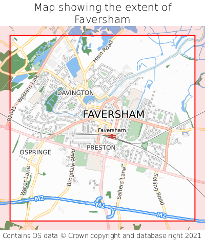 Map showing extent of Faversham as bounding box