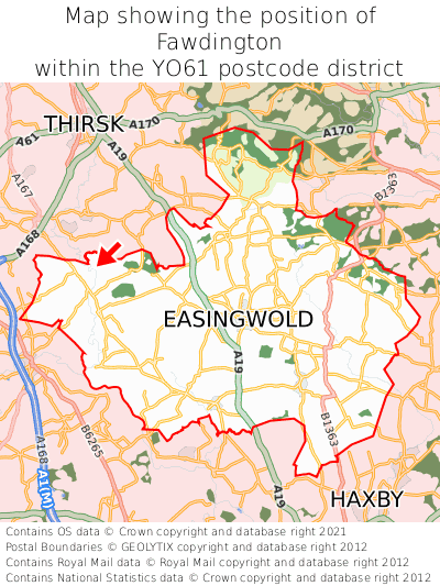 Map showing location of Fawdington within YO61