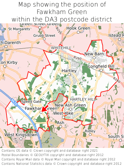 Map showing location of Fawkham Green within DA3