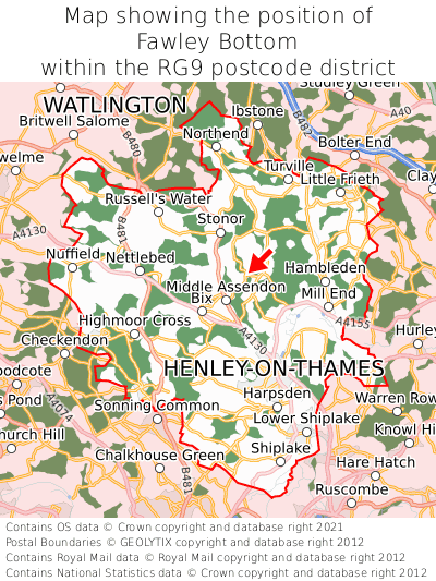 Map showing location of Fawley Bottom within RG9