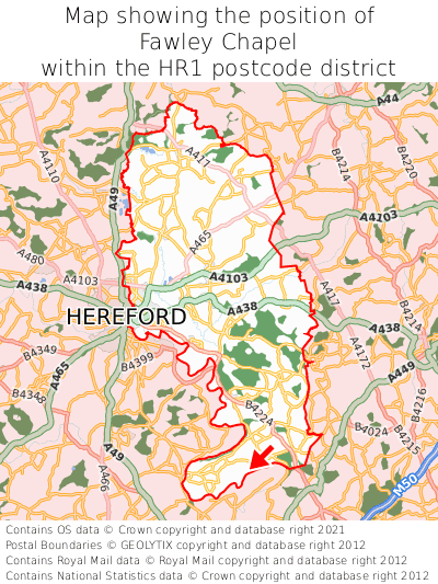 Map showing location of Fawley Chapel within HR1