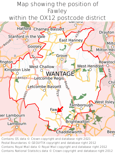 Map showing location of Fawley within OX12