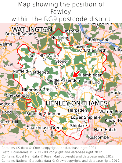 Map showing location of Fawley within RG9
