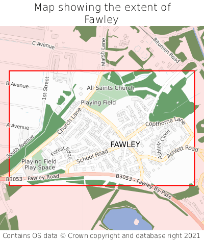 Map showing extent of Fawley as bounding box