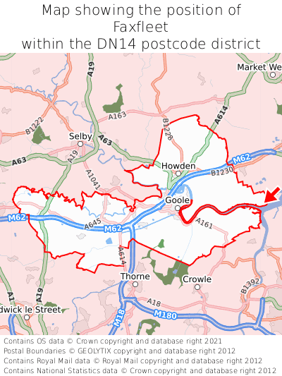 Map showing location of Faxfleet within DN14