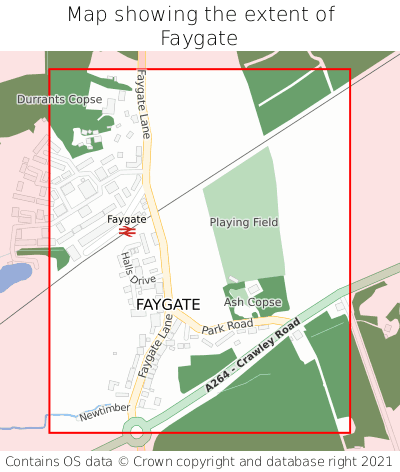 Map showing extent of Faygate as bounding box
