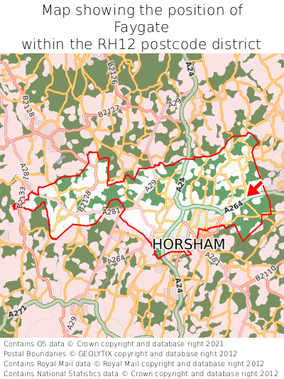 Map showing location of Faygate within RH12