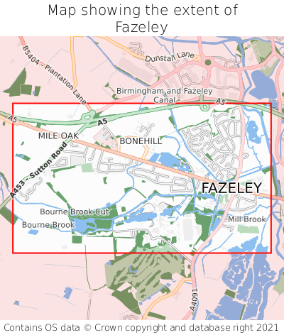 Map showing extent of Fazeley as bounding box