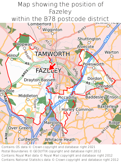 Map showing location of Fazeley within B78