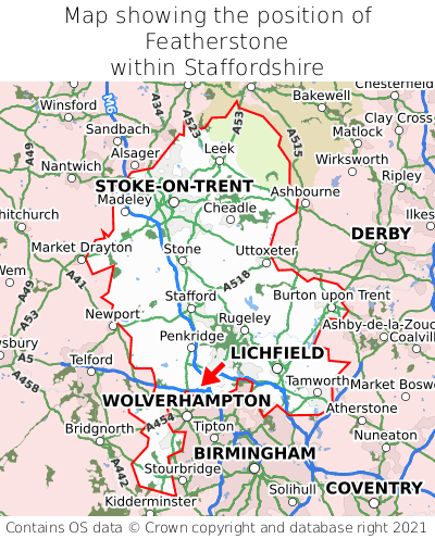 Map showing location of Featherstone within Staffordshire