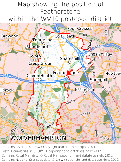 Map showing location of Featherstone within WV10