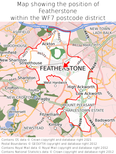 Map showing location of Featherstone within WF7