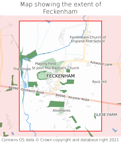 Map showing extent of Feckenham as bounding box