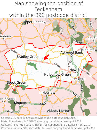 Map showing location of Feckenham within B96