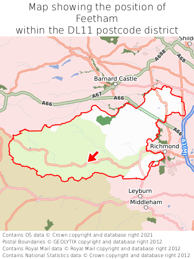 Map showing location of Feetham within DL11
