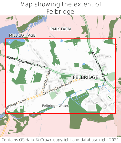 Map showing extent of Felbridge as bounding box