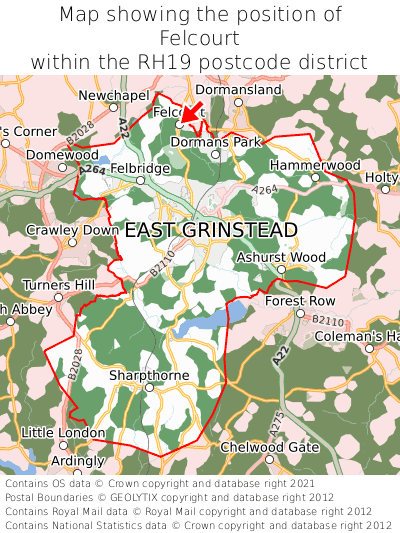 Map showing location of Felcourt within RH19