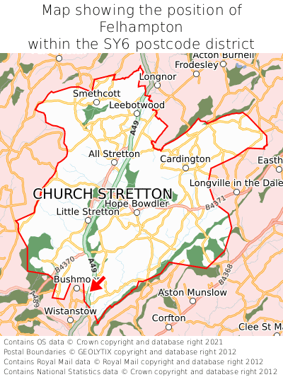 Map showing location of Felhampton within SY6