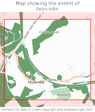 Map showing extent of Felin-hên as bounding box