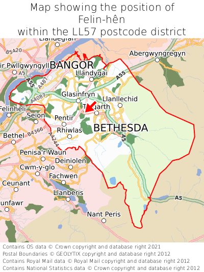 Map showing location of Felin-hên within LL57