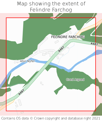 Map showing extent of Felindre Farchog as bounding box