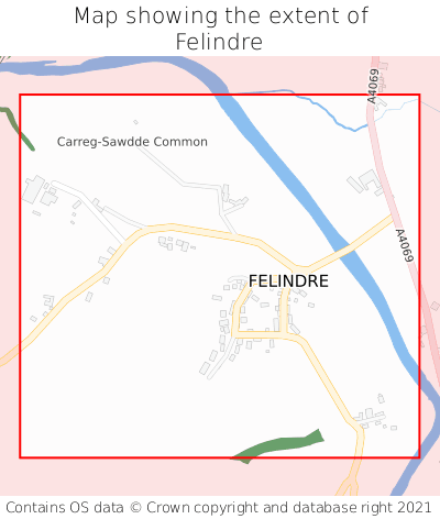 Map showing extent of Felindre as bounding box